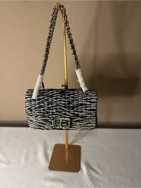 Karl Lagerfeld Black and White Zebra-Print Chain Shoulder Bag